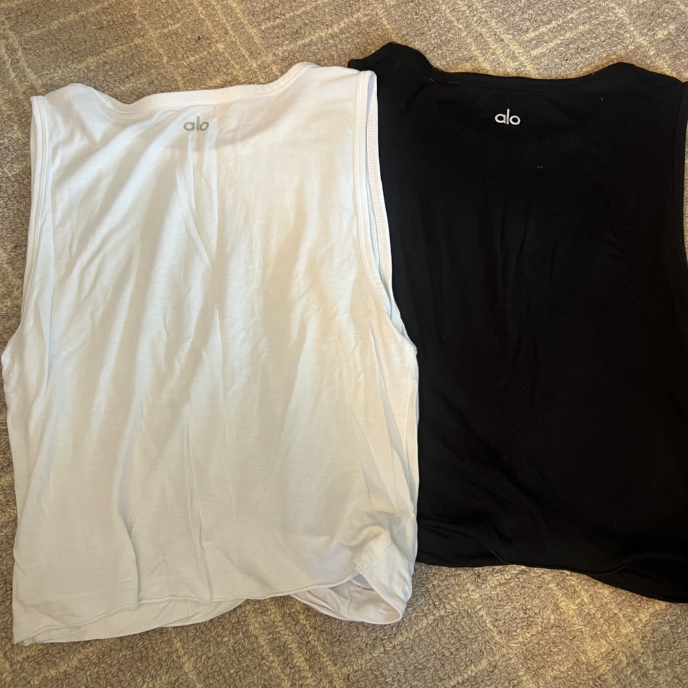ALO Yoga White and Black Cover Tank Tops
